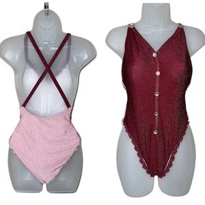 MAIYO Women’s Burgundy Pink Shimmer One-Piece Swimsuit
